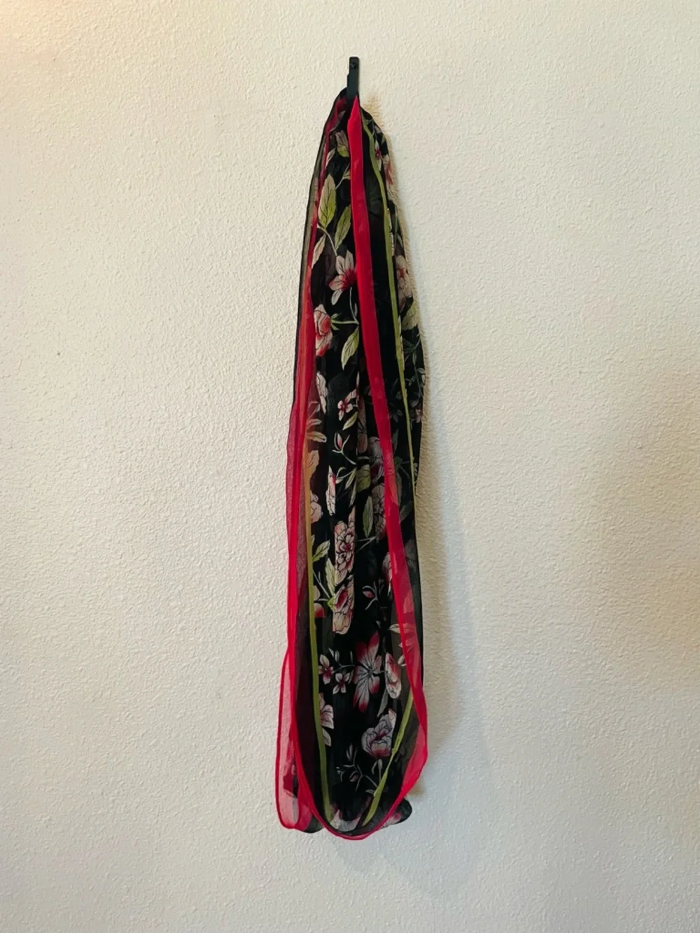 J. Jill Black Floral Lightweight Scarf with Pink and Green Accents